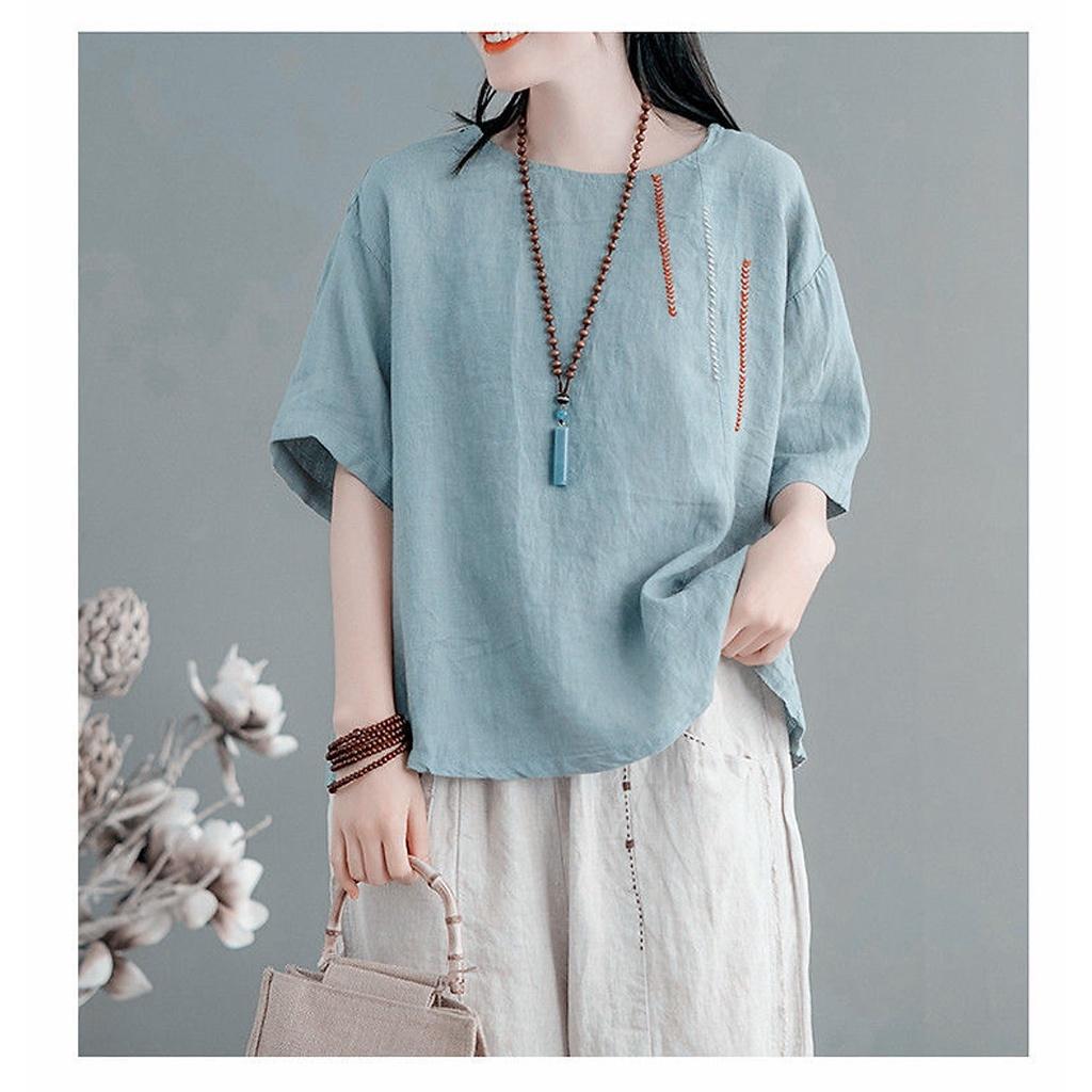 Áo trung niên form rộng fullsize M đến 2XL, áo đũi nữ thêu hoa họa tiết dễ mix đồ mẫu mới Đũi Việt ALE17