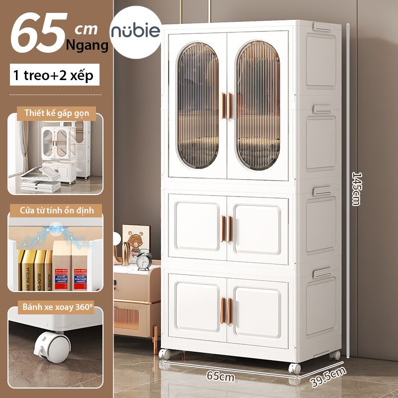 Tủ Quần Áo Gấp Gọn Có Ngăn Treo Trẻ Em Nubie Ngang 65/70cm, Đựng Đồ Đa Năng Thông Minh, Tháo Lắp Dễ Dàng, Nhựa PP