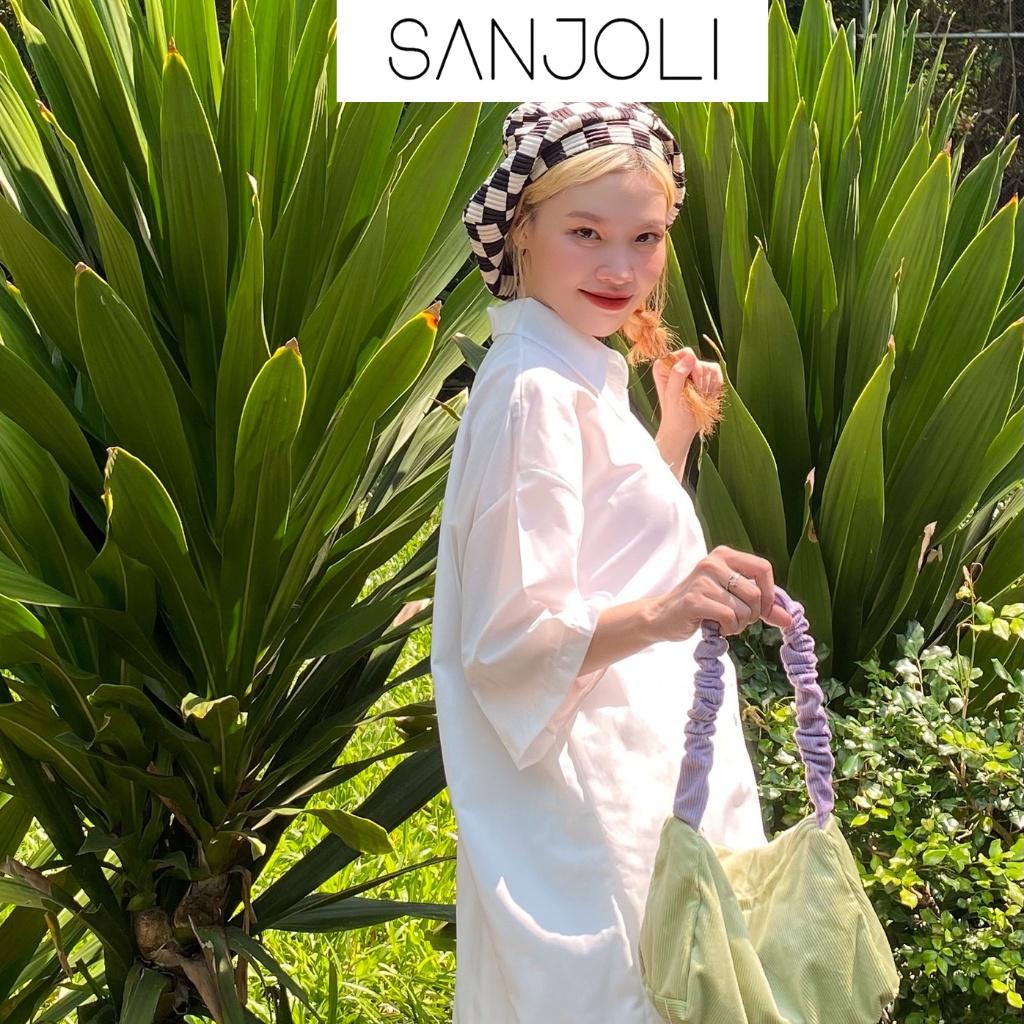 Áo Sơ Mi Form Rộng SANJOLI Áo So Mi Nữ Kiểu Oversize Tay Ngắn Thiết Kế Hàn Quốc Hot Trend AO058
