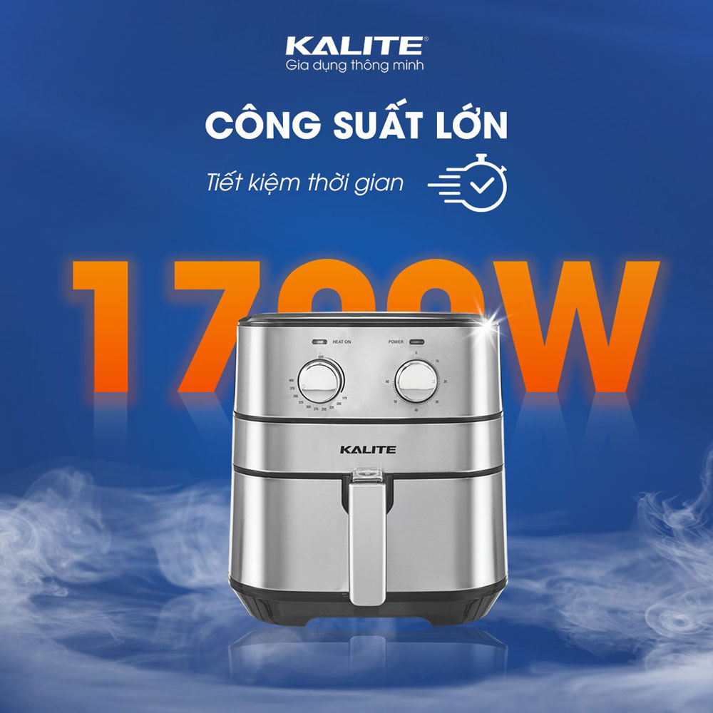 Nồi Chiên Không Dầu KALITE Q5 Vỏ Chống Gỉ Inox Dung Tích 5.5 Lít Công Suất 1700 W - Hàng Chính Hãng