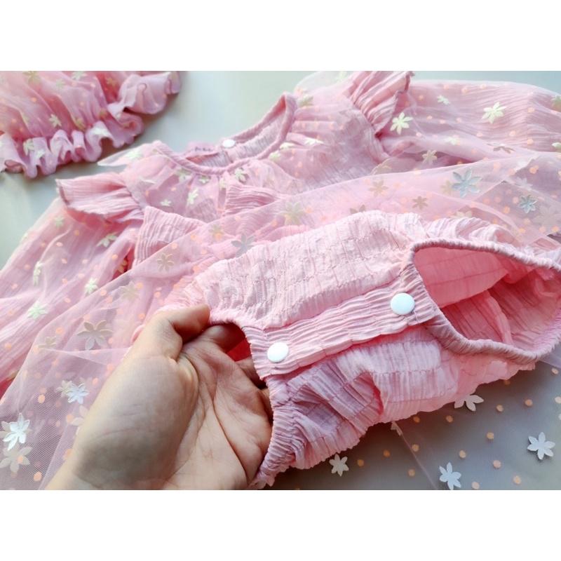 Set Body Váy Voan Hoa Nhí Cùng Mũ Hồng Cho Bé Gái