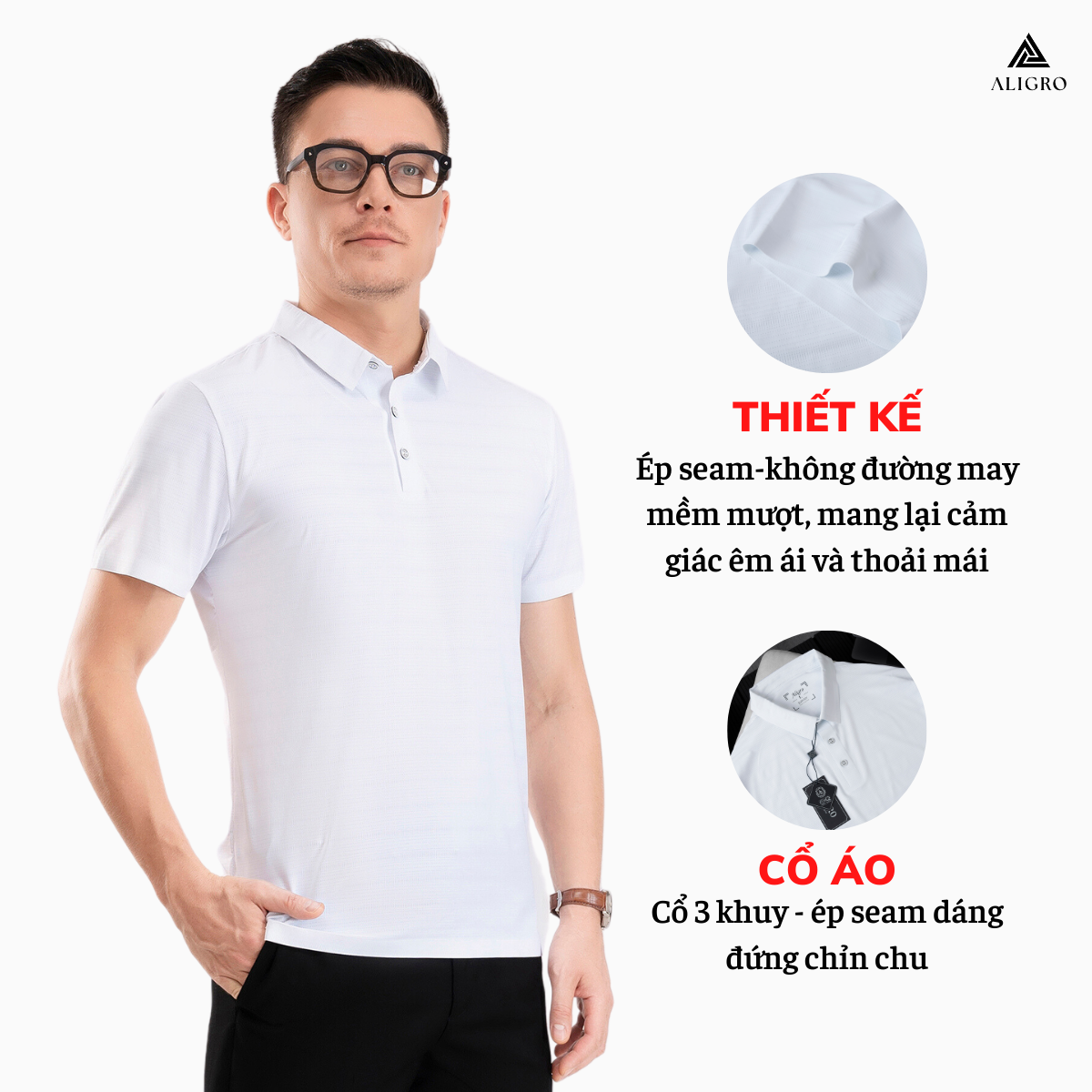 Áo polo golf nam ngắn tay ALIGRO chất vải coolmax kẻ ngang màu trắng năng động ALGPLO116