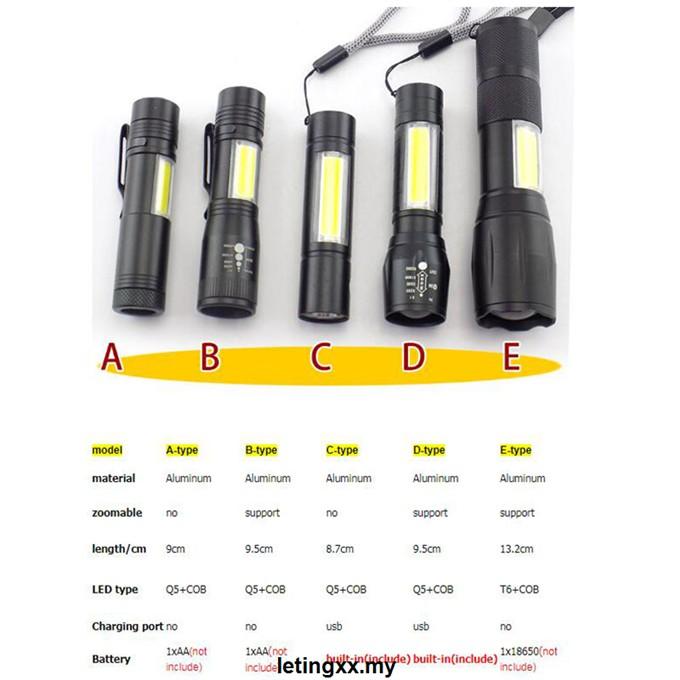 Đèn Pin 2 Bóng Led Cob Q5 Sạc Usb Tiện Dụng Khi Đi Cắm Trại