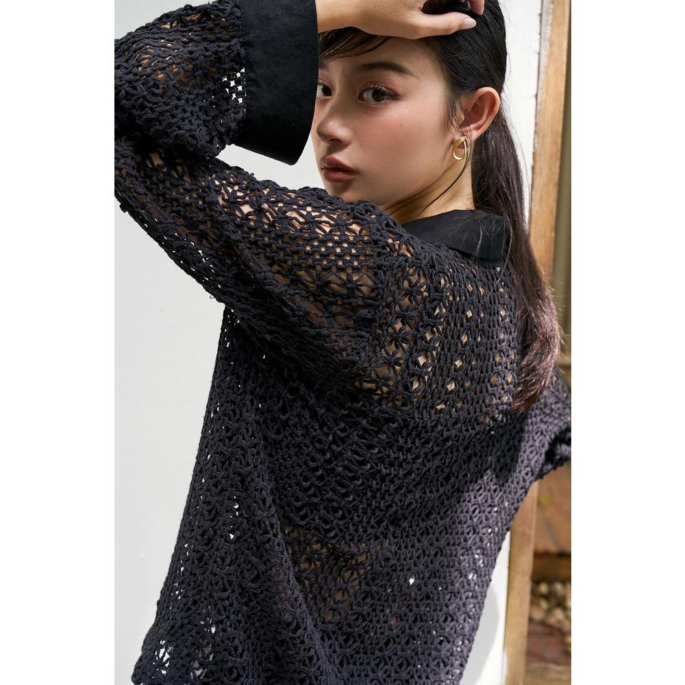 DOTTIE - Áo sơmi vải ren nữ đen T0533