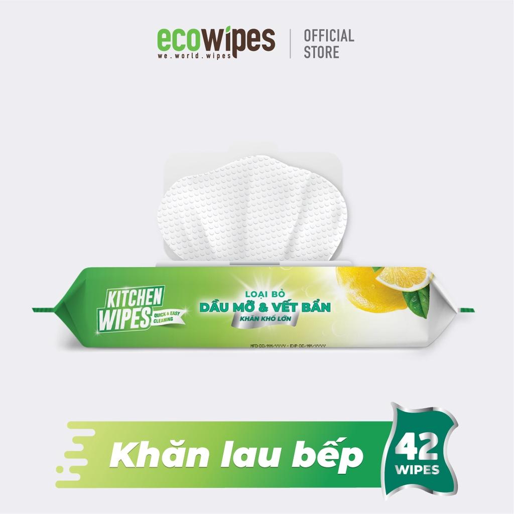 Khăn giấy ướt lau bếp Ecowipes khổ lớn 30x20 cm Kitchen Wipes gói 42 tờ loại bỏ dầu mỡ và vết bẩn nhanh chóng