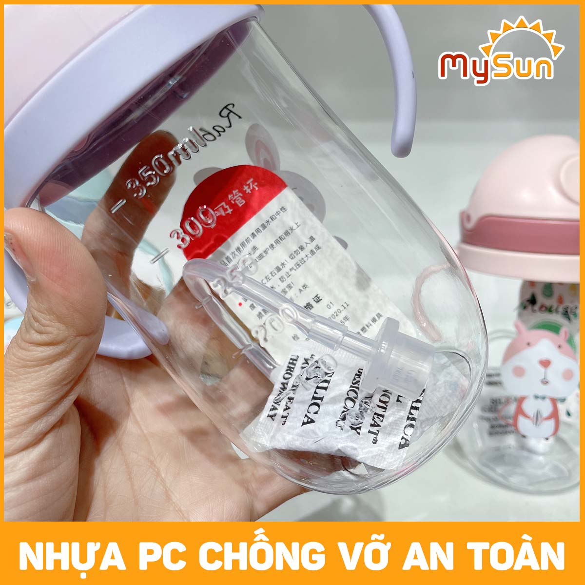 Bình đựng nước nhựa cho bé trai gái 400ml mẫu giáo, cấp 1 lớp 1 2 3 mang đi học  có ống hút tay cầm đẹp xịn MySun