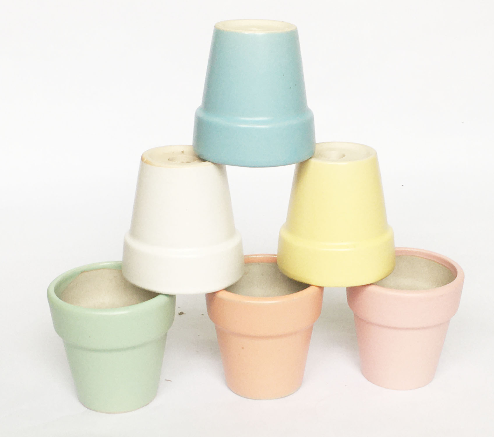 Combo 6 Chậu gốm nhỏ C7xR7cm 6 màu pastel, chậu gốm men mát Bát Tràng có lỗ vintage trồng sen đá, xương rồng, decor handmade