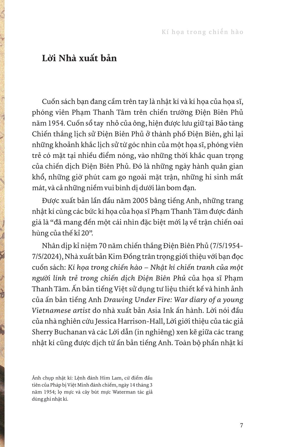 Kỉ Niệm 70 Năm Chiến Thắng Điện Biên Phủ - Kí Hoạ Trong Chiến Hào - Nhật Kí Chiến Tranh Của Một Người Lính Trẻ Trong Chiến Dịch Điện Biên Phủ - Bìa Cứng