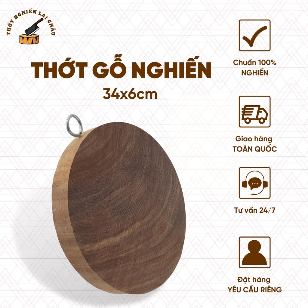 Thớt gỗ nghiến sử dụng băm chặt gia đình, đường kính 34x6cm