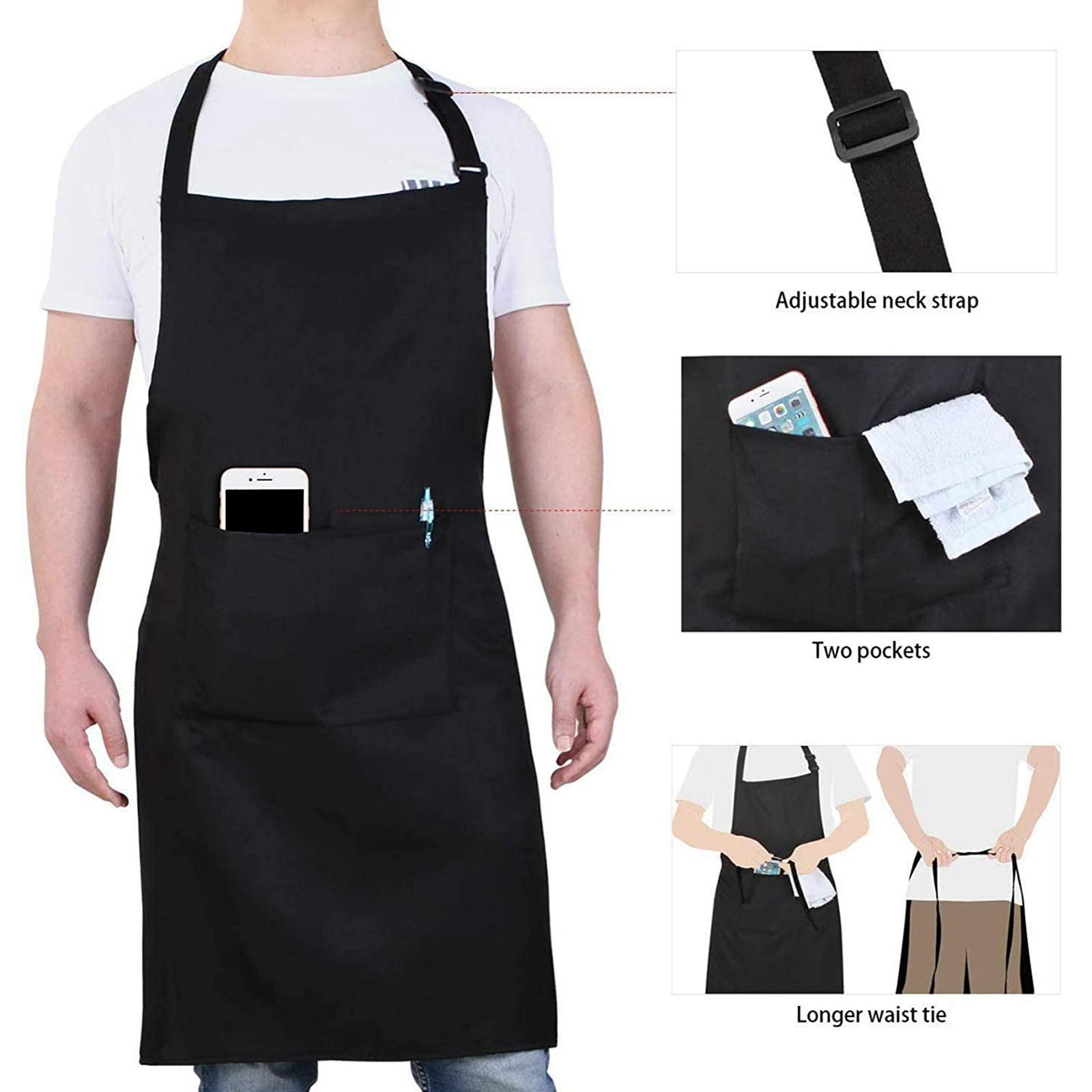 2X Men Women Cooking Apron with Large Pocket Baking Cooking Kitchen Apron Black