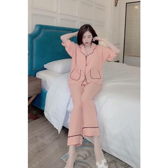 Bộ Đồ Pijama Nữ Lụa Tay Cộc Quần Dài Mát Mịn – Không Nhăn, Không Giãn, Không Phải màu