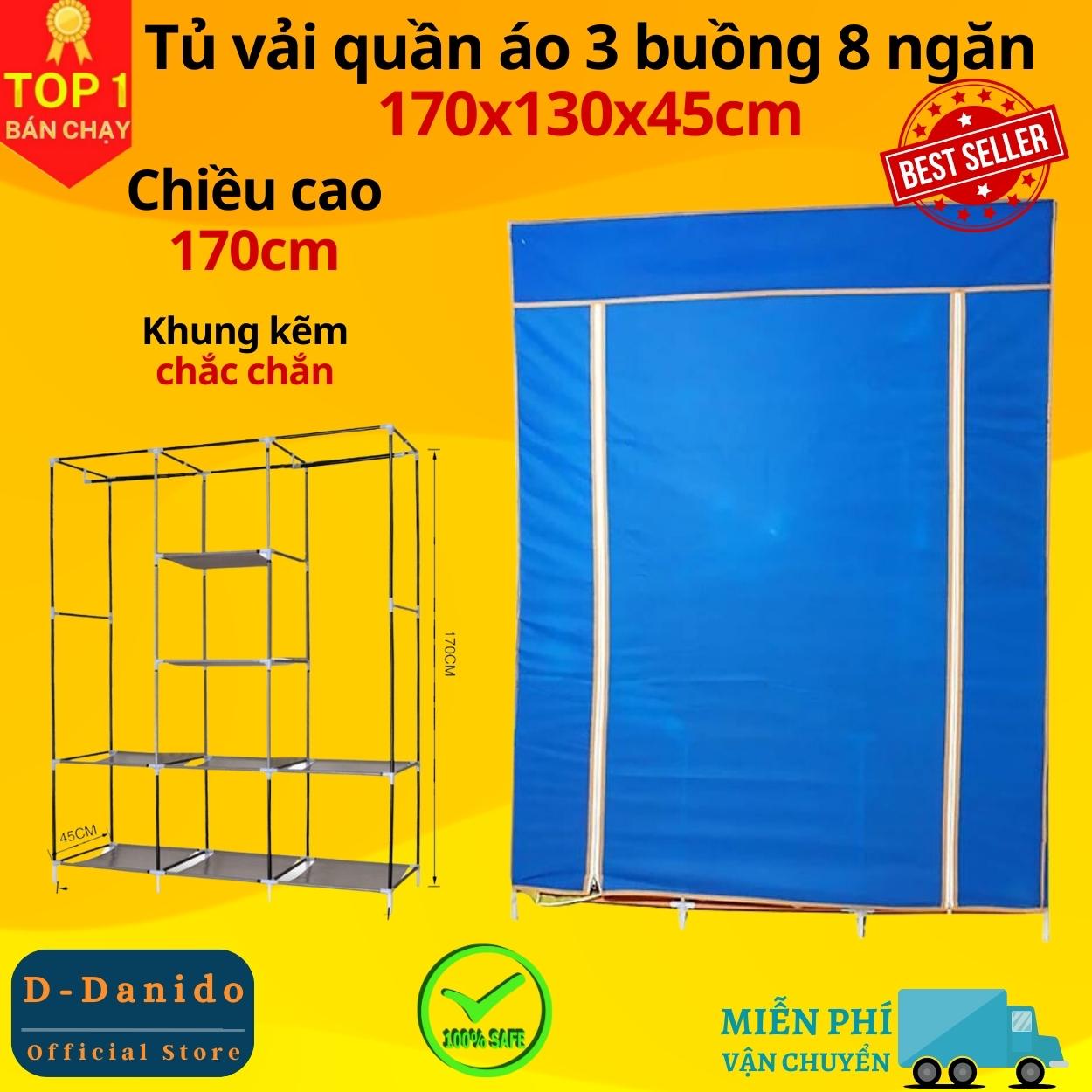 Tủ Vải Quần Áo 3 Buồng 8 Ngăn To, Bền - Hàng Chính Hãng