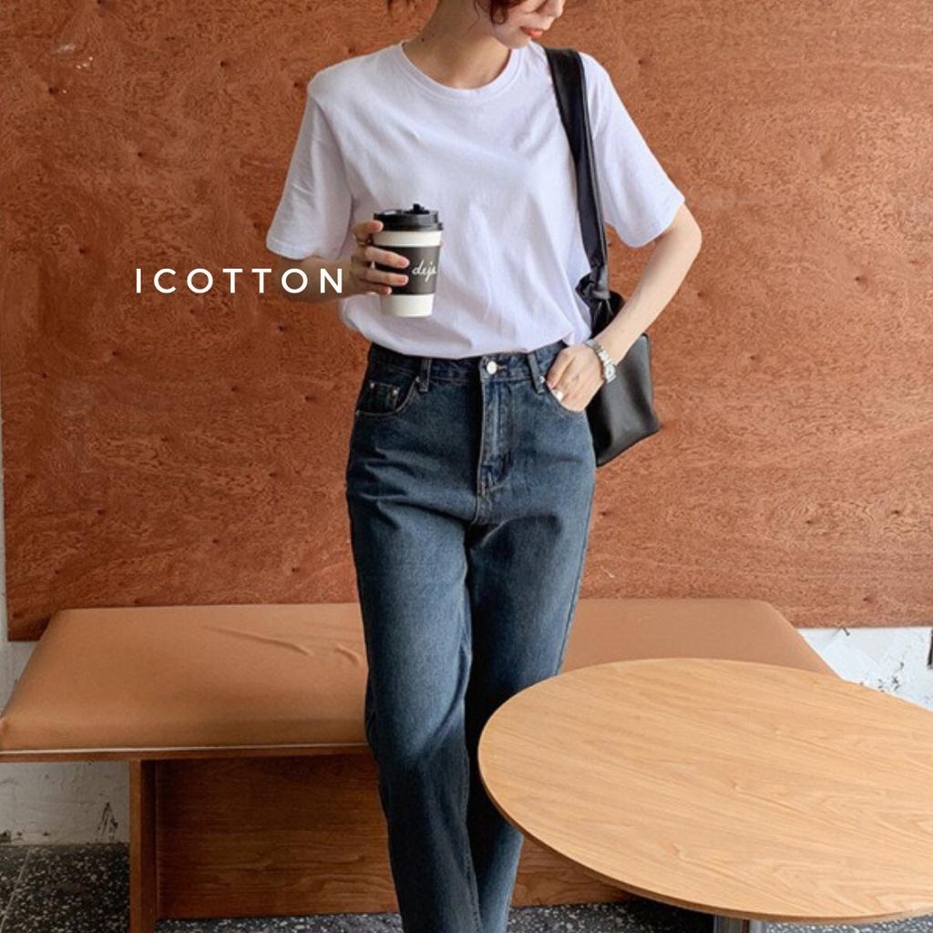 Áo thun trơn nữ basic ️iCotton️ áo phông nữ form rộng, tay lỡ 100% cotton,trắng đen cao cấp