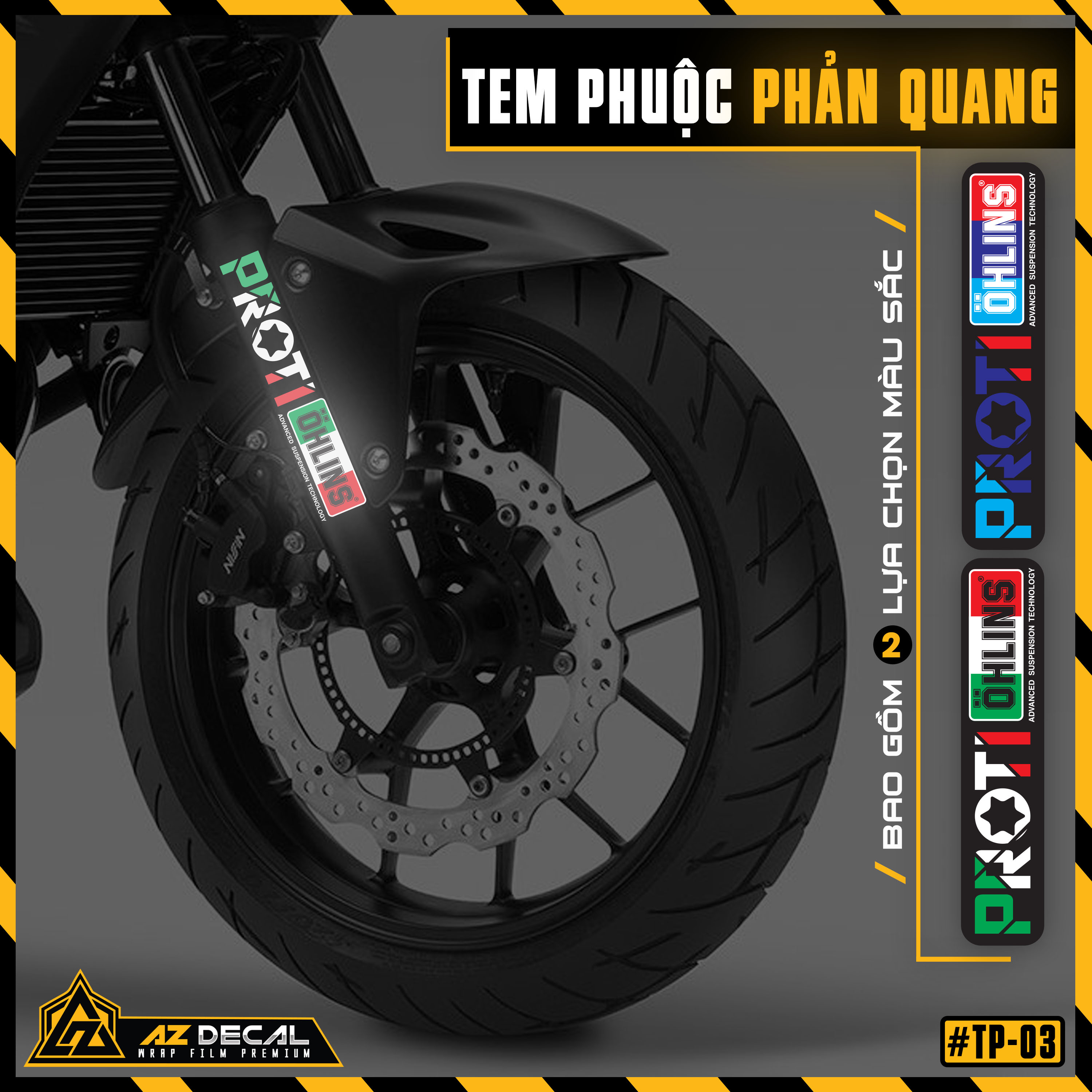 Tem Dán Phuộc Trước Phản Quang Dán Xe Máy, Xe Điện Proti Ohlins | TP03 | Chống Nước, Áp Dụng Mọi Dòng Xe - Performance - Phản Quang