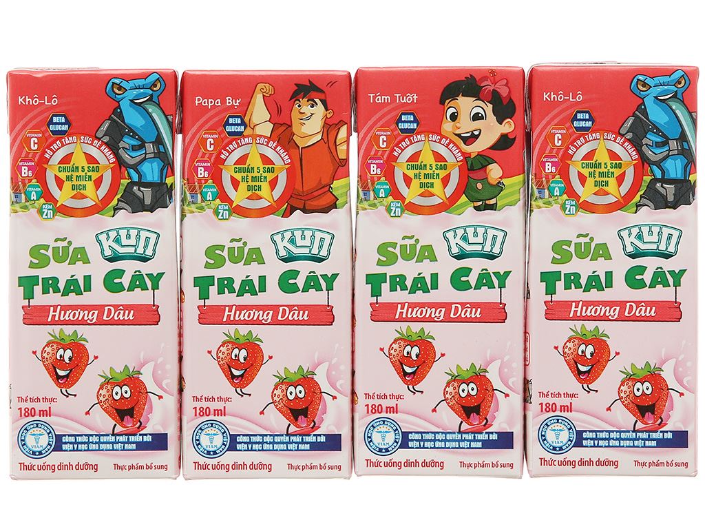 Thùng 48 Hộp Sữa Trái Cây KUN Hương Dâu 180ml/hộp