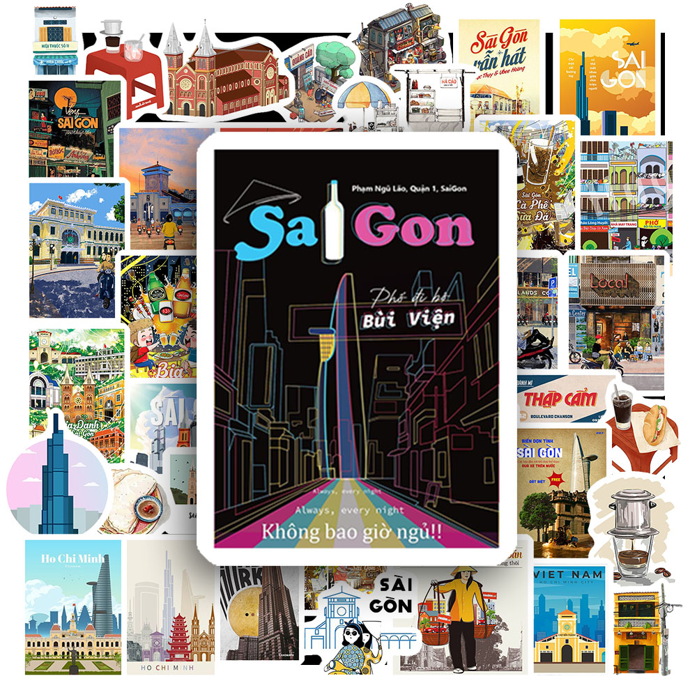 Set 50 Sticker HÌNH SÀI GÒN DỄ THƯƠNG | Trang Trí Xe - Laptop - Nón Bảo Hiểm | MS: 000400