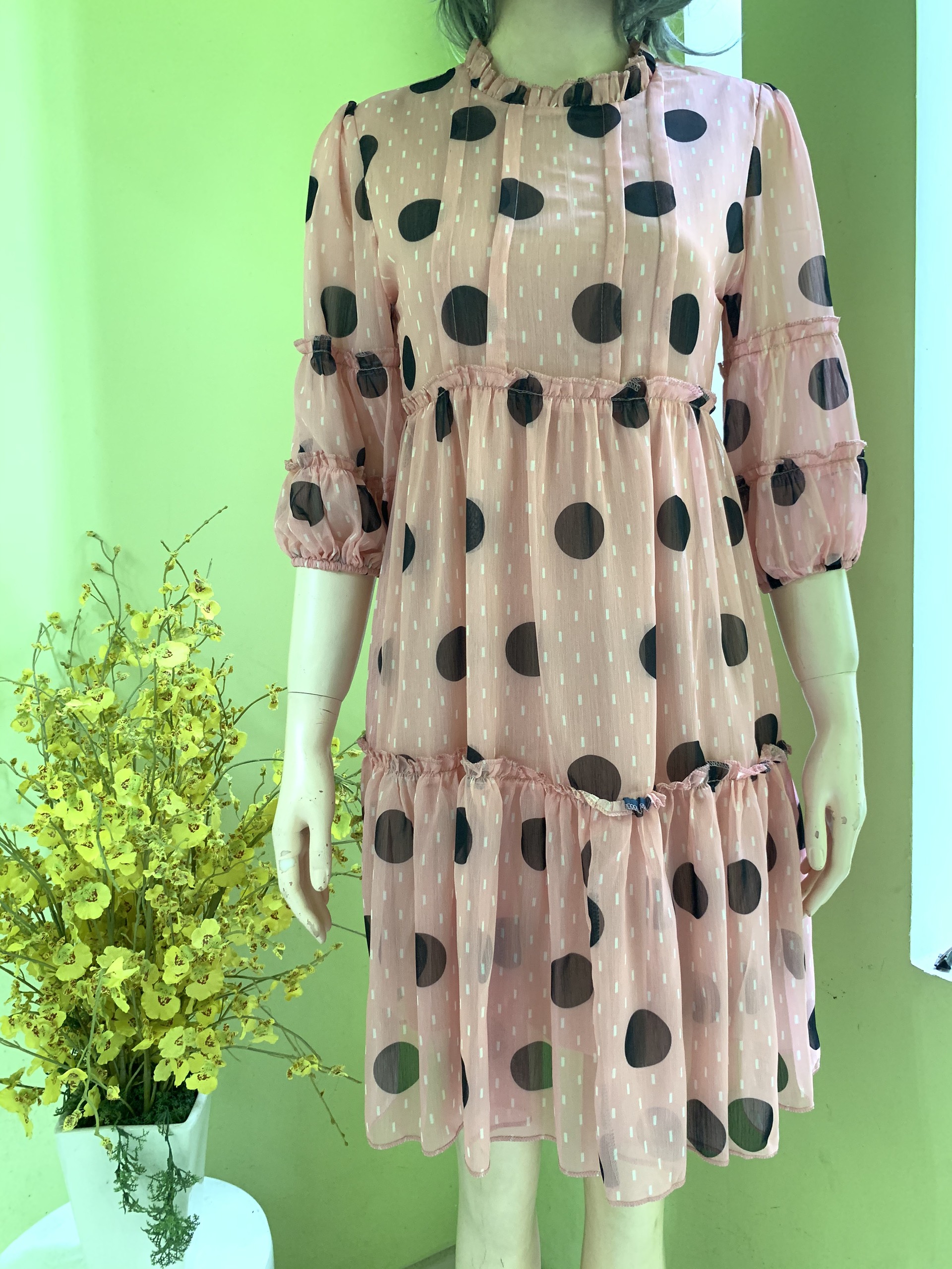 Đầm voan babydoll chấm bi xinh xắn