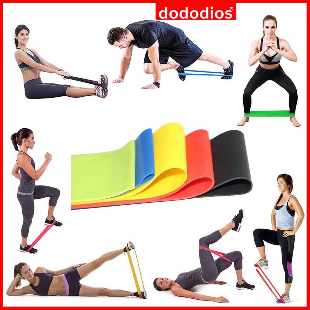 Bộ 5 Dây Đàn Hồi - 5 Dây Kháng Lực Tập Gym Tập Yoga Tập Thể Thao Cao Su Non Cao Cấp Chính Hãng dododios - Có Túi Đựng Cao Cấp Hướng Dẫn Sử Dụng, dây kháng lực tập bóng đá