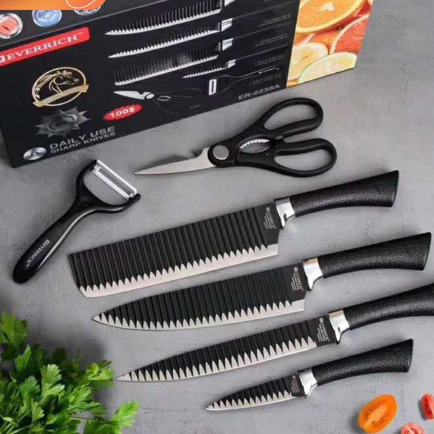 BỘ DAO NHẬT 6 MÓN LƯỠI GỢN SÓNG CHẤT LIỆU THÉP KHÔNG GỈ , ĐƯỢC PHỦ LỚP KHÁNG KHUẨN CAO CẤP