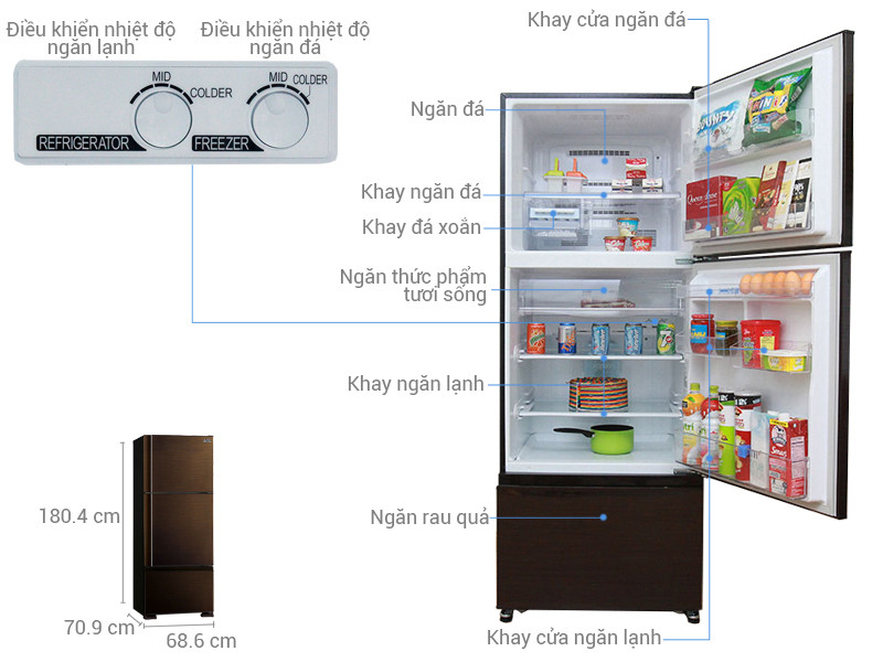 Tủ lạnh Mitsubishi Electric MR-V50ER-BRW-V - Hàng chính hãng (chỉ giao HCM)