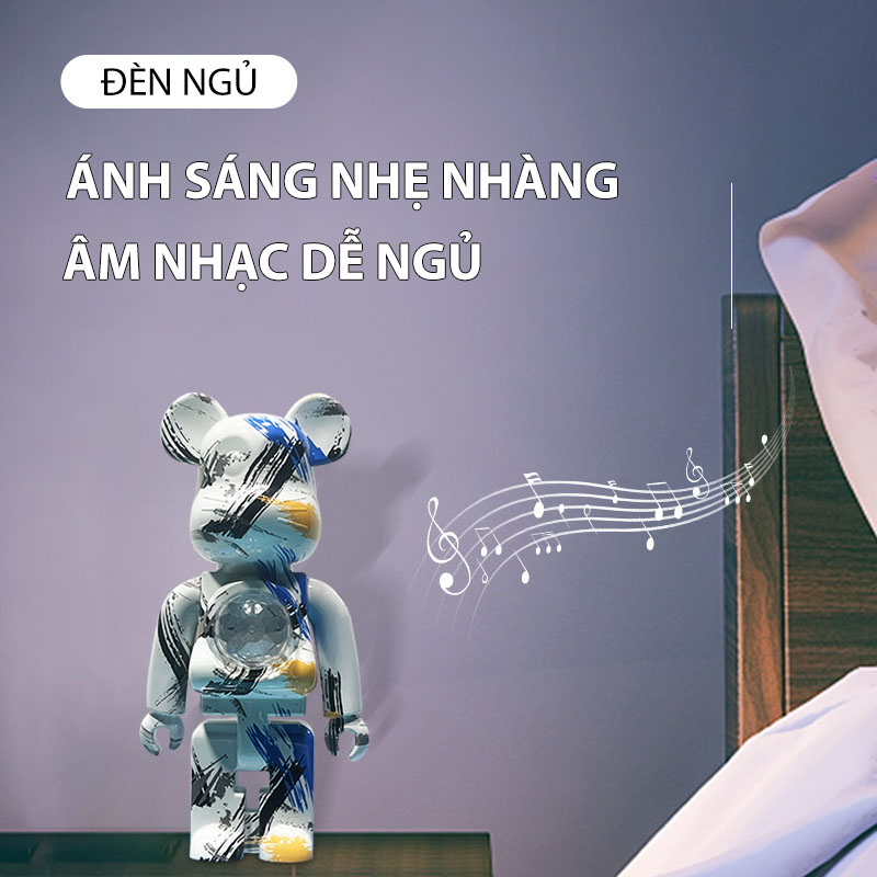 Loa Bluetooth Gấu Bearbrick Đèn Led Floveme Shen Lian, Nhỏ Gọn, Âm Thanh To Rõ Nét, Pin Dùng 3 - 5h , Decor Bàn Làm Việc - Hàng Chính Hãng