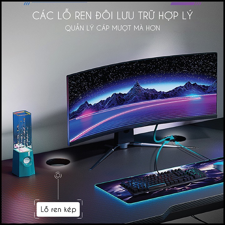 Bàn Làm Việc, Bàn Gaming Chữ K. Mặt Phủ Sợi Cacbon. KT 120 x 60 x 75cm