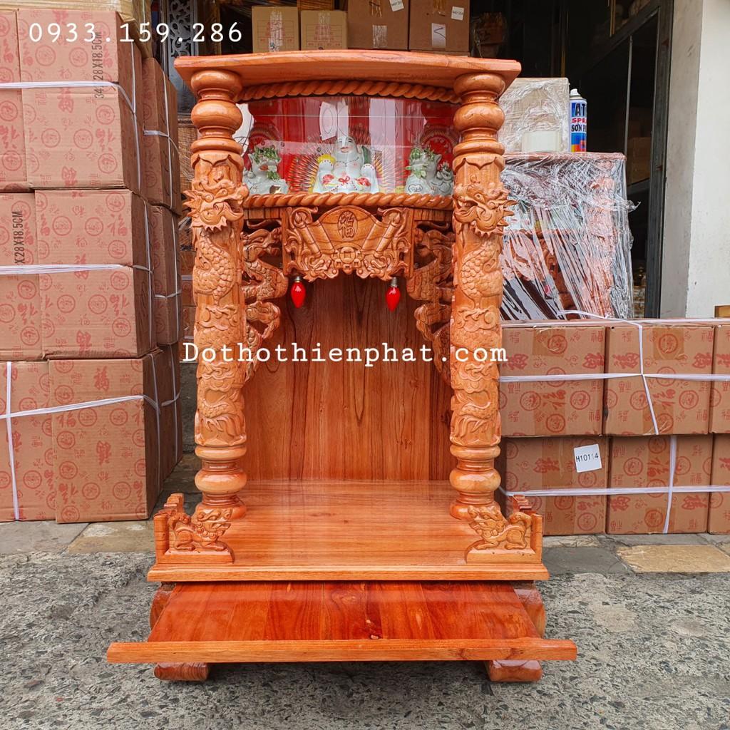 Bàn thờ thần tài ông gỗ xoan ngang 48 cm quỳ trụ điện tử