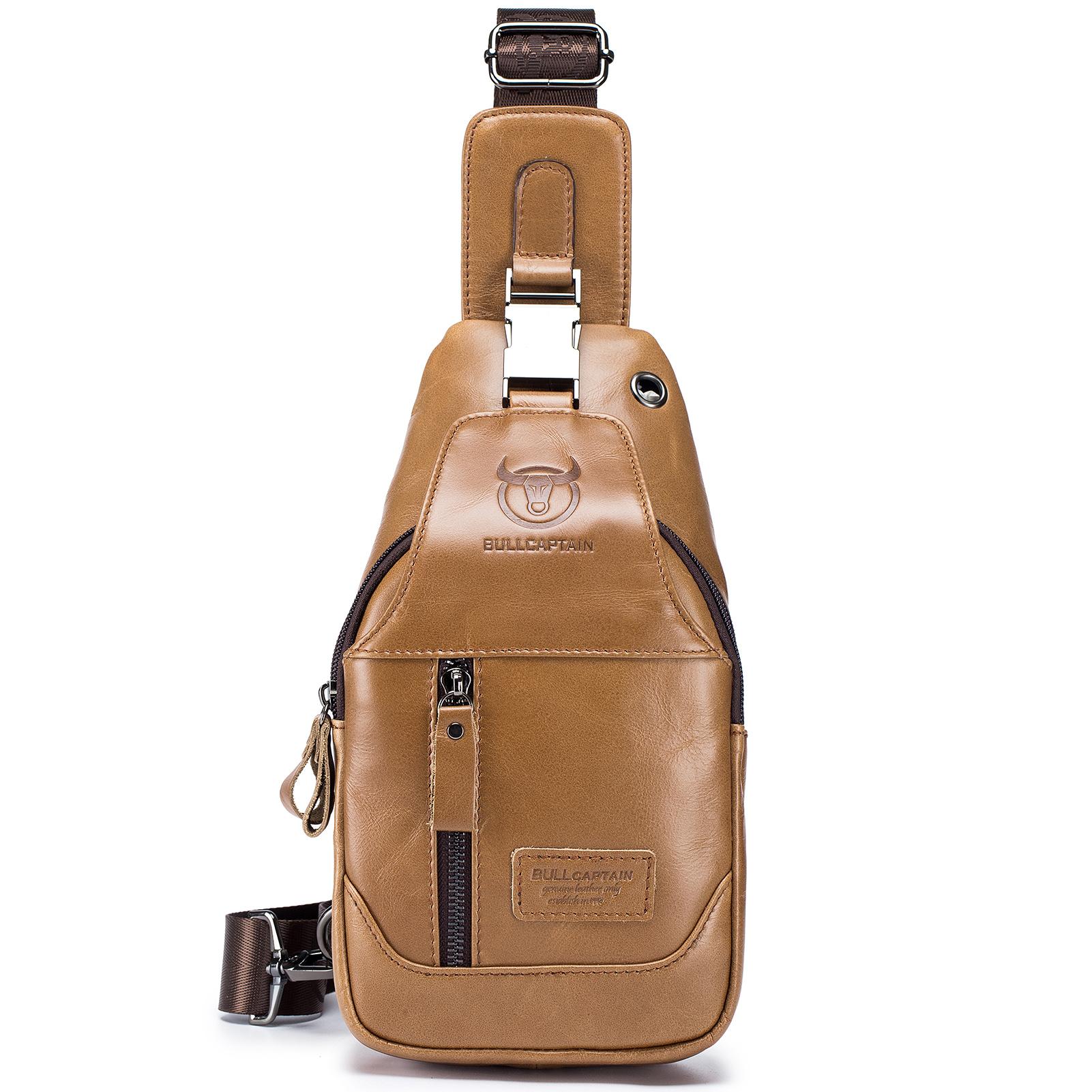 Balo Đeo Chéo Bằng Da Đeo Trước Ngực Chống Trộm Chống Nước Tiện Dụng Bullcaptain