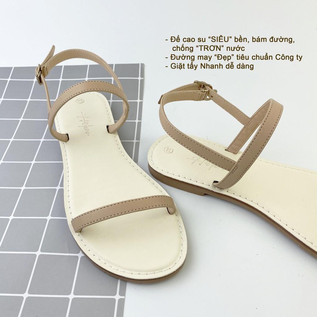 Giày sandal đế bệt HISHOO mũi tròn phối dây mảnh 1 cm có bigsize S005