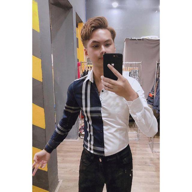 Áo sơ mi nam phối nửa màu Bbr đen TN