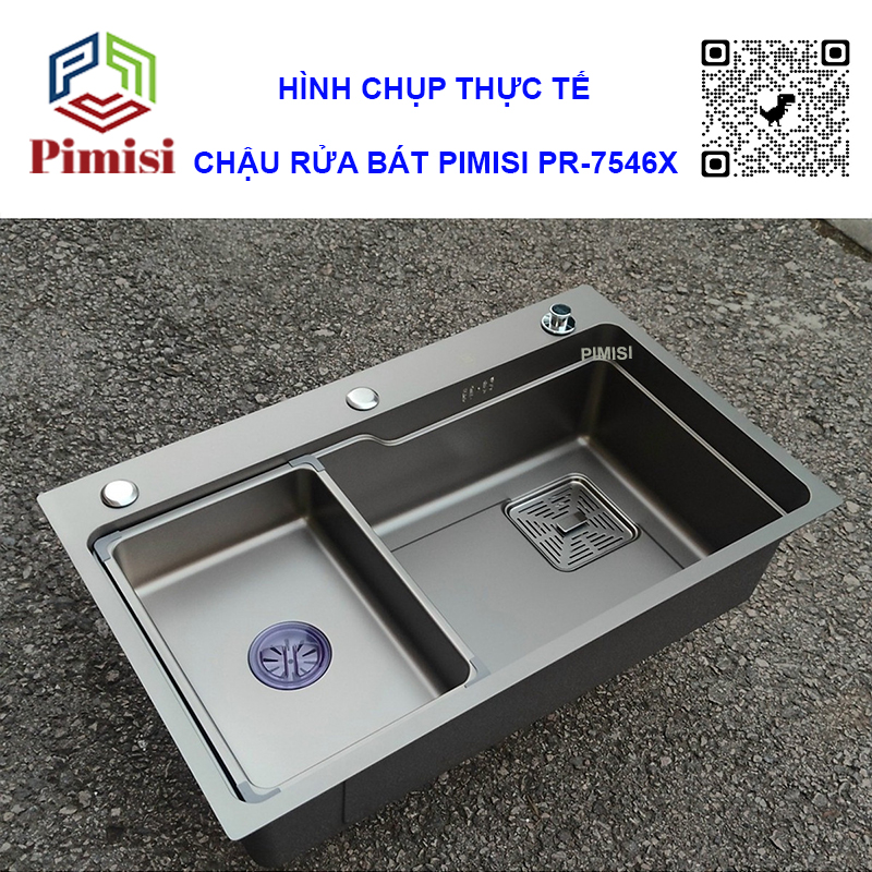 Bồn Rửa Chén Inox 1 Hộc Lớn Pimisi Làm Từ Thép Không Gỉ SUS 304 Nano Silver Bạc Xám Cao Cấp Kiểu Ngăn To 1 Hố, Kèm 1 Khay Chậu Rửa Bát Nhỏ Đơn Gác Bồn Sang Trọng Với Đầy Đủ Phụ Kiện Xi Phông, Gắn Được Âm - Dương Bàn Đá Bếp | Hàng Chính Hãng