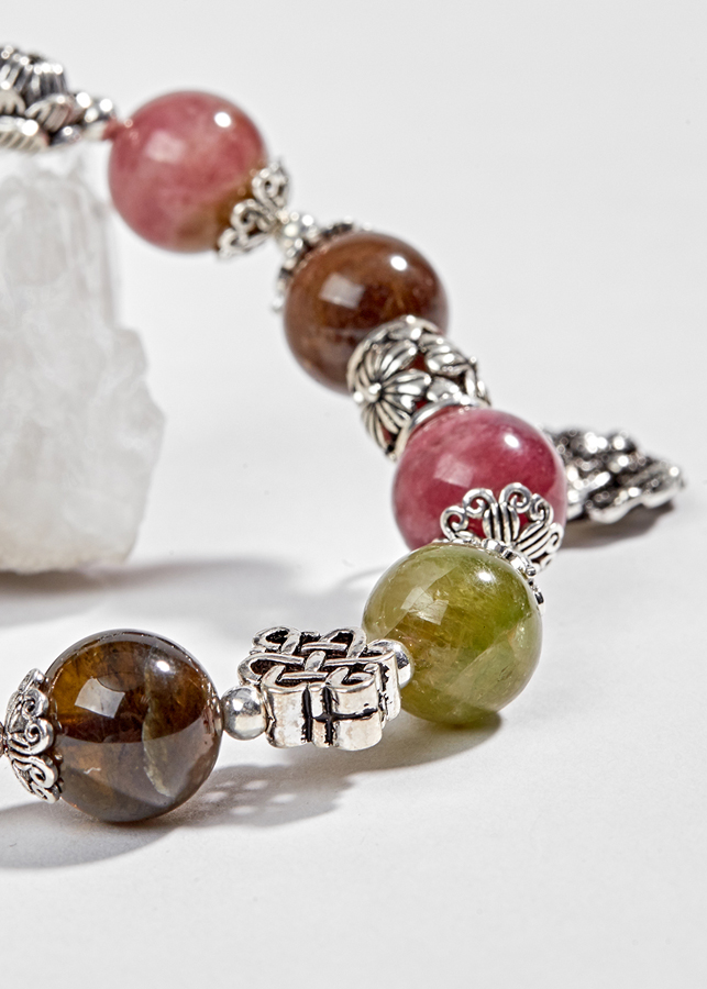 Vòng Tourmaline Đa Sắc Phối Charm Lá Bạc  Ngọc Quý Gemstones