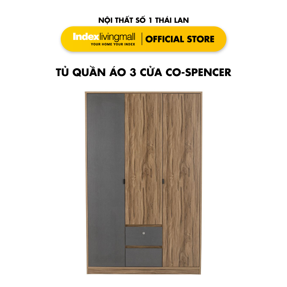 [ Miễn Phí Vận Chuyển & Lắp Đặt ] Tủ Quần Áo 3 Cửa 1M2 Đi Kèm 2 Ngăn Kéo Có Khóa Màu Gỗ Đậm Kết Hợp Xám Sang Trọng | Index Living Mall | Nội Thất Nhập Khẩu Thái Lan - Phân Phối Độc Quyền Tại Việt Nam