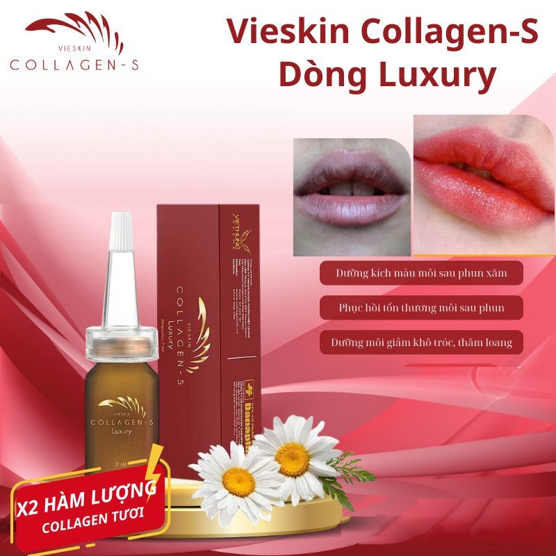 Tinh chất collagen tươi Vieskin Luxury dưỡng môi sau phun xăm, kích màu sắc nét, tự nhiên, siêu căng bóng, lọ 7ml