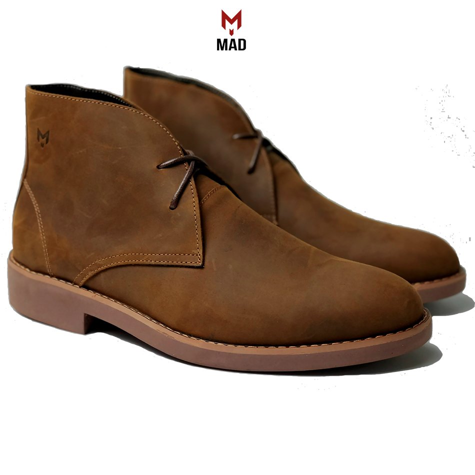 Giày cao cổ nam Chukka Boots MAD Black da bò sáp ngựa điên cao cấp phong cách bụi bặm cá tính chất lượng tốt