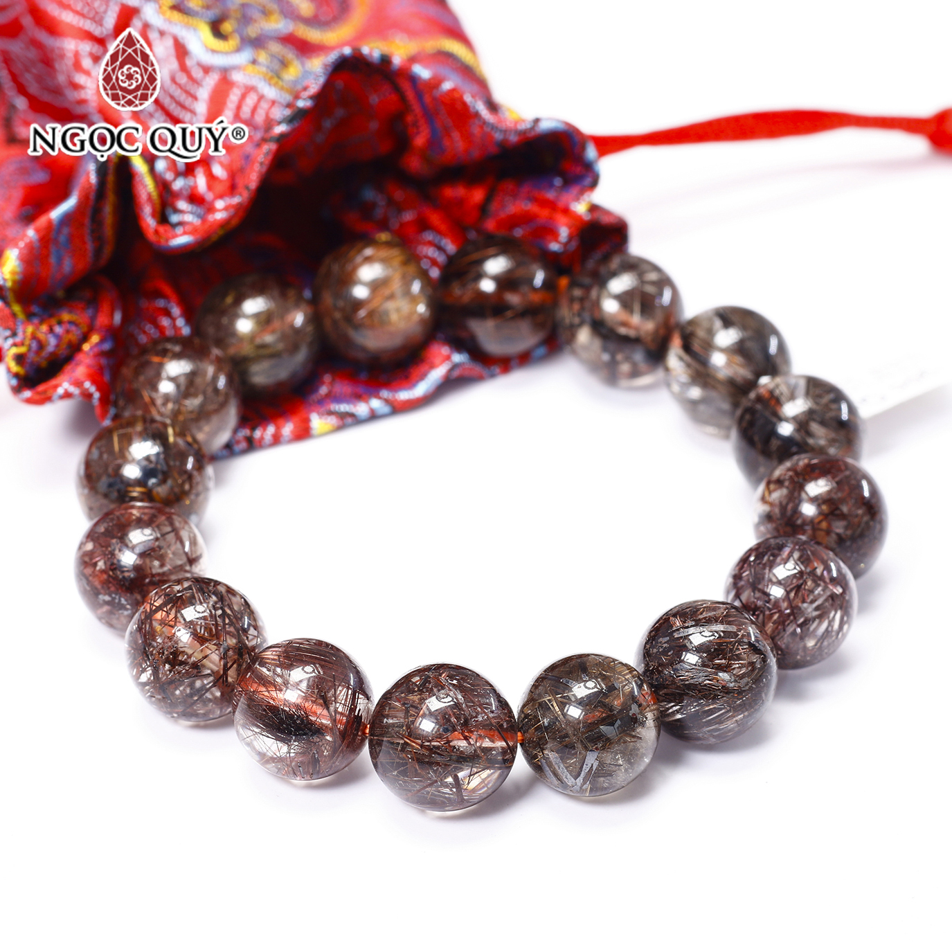 Vòng tay trơn đá thạch tóc đỏ size hạt 13mm mệnh hỏa, thổ - Ngọc Quý Gemstones