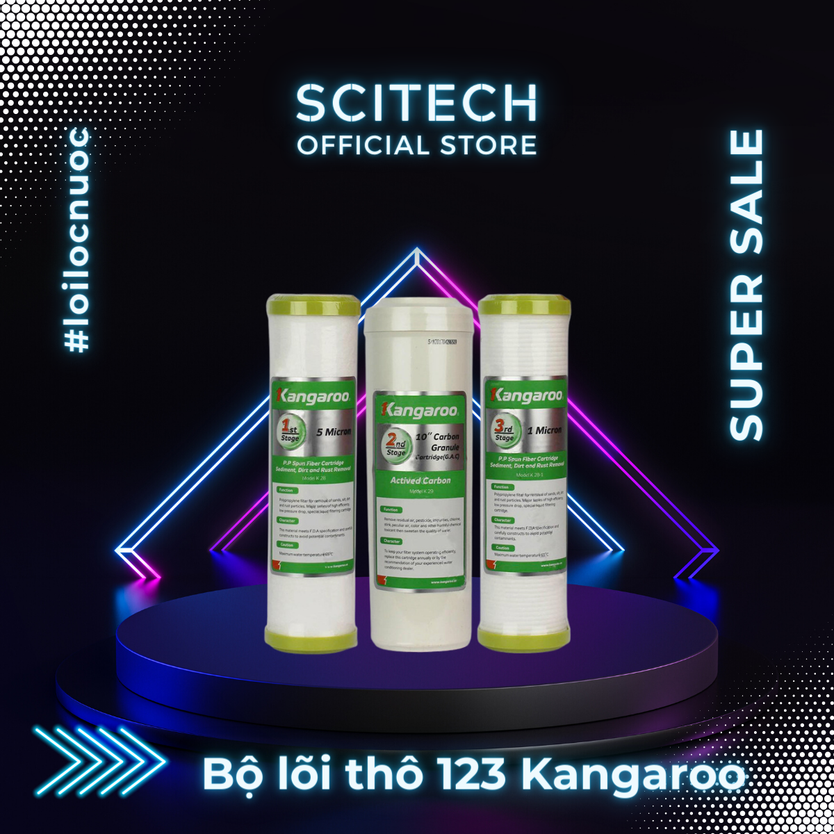 Bộ lõi 123 by Scitech (Lõi PP5-OCB-PP1 dùng thay thế máy lọc nước Kangaroo) - Hàng chính hãng