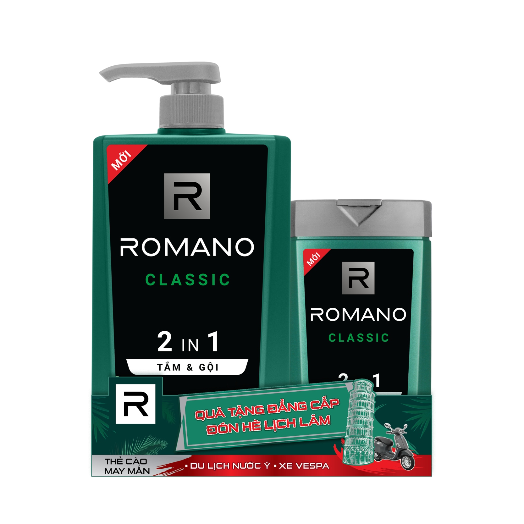 Combo Tắm gội 2 trong 1 Romano Classic cổ điển lịch lãm nhanh chóng tiện dụng 650gr &amp; Tắm gội Classic 150g