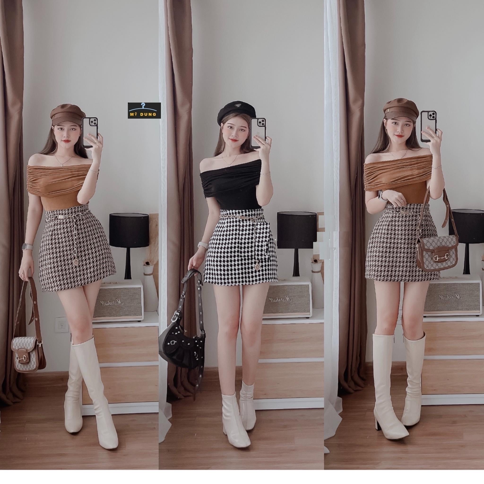SET ÁO CORTOP TRỄ VAI+ CHÂN VÁY CHỮ A CARO BỐ SỢI, GỢI CẢM, NĂNG ĐỘNG MÀ CÒN SANG SANG TRẺ TRUNG NHOA CÁC NÀNG, HÀNG NHẬP