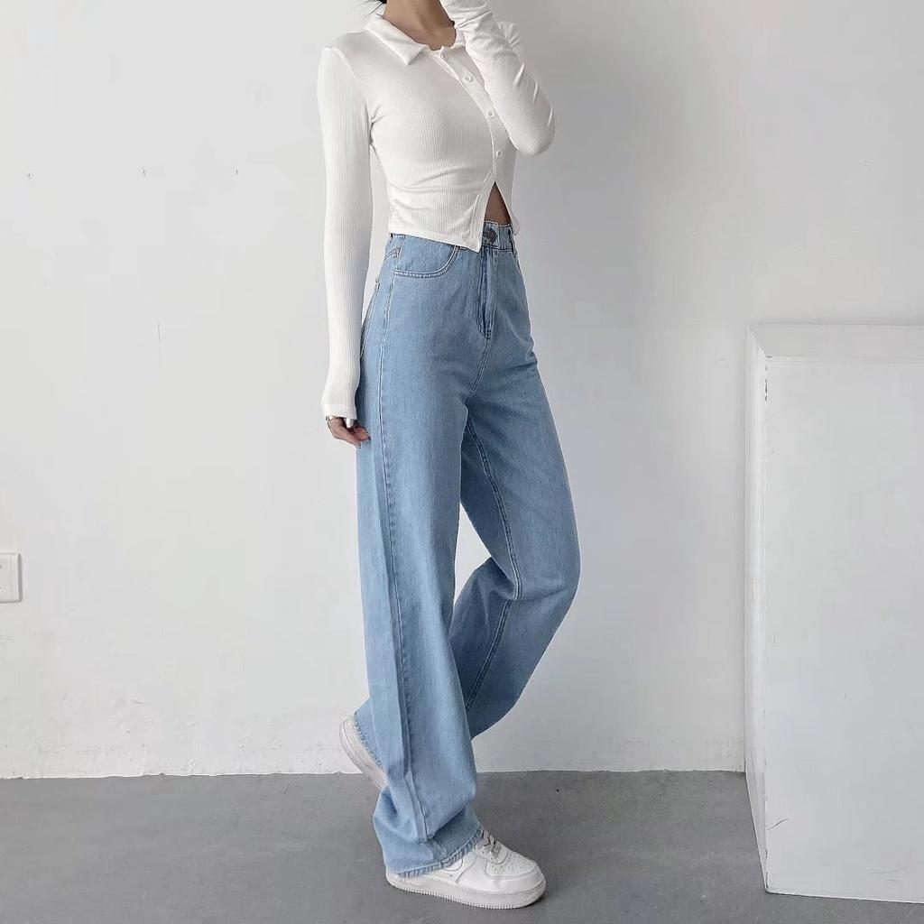 Quần Jeans Nữ Lưng Cao Dáng Suông Ống Rộng Simple Jeans Ulzzang Cực Chất - QJ001