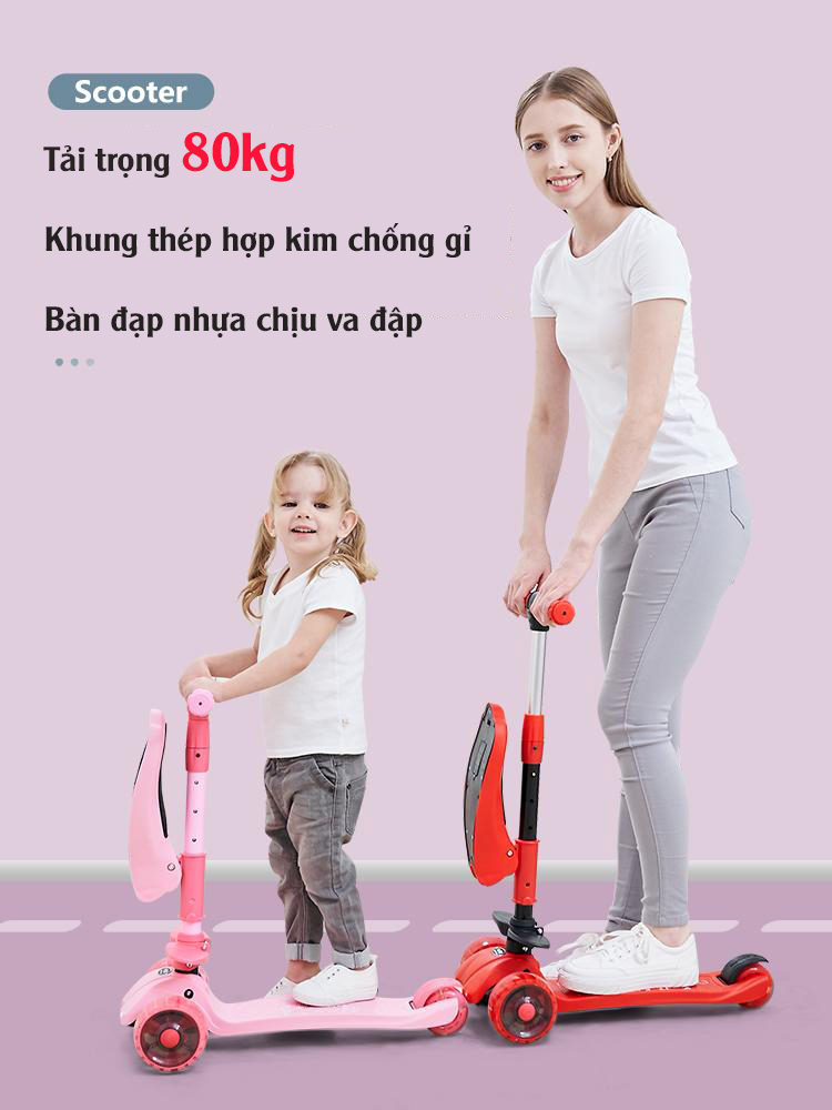 Xe scooter 3 bánh tự cân bằng, 3in1 có ghế gấp gọn, xe chòi chân thăng bằng , xe trượt 3 bánh có nhạc và đèn chiếu sáng (xanh)