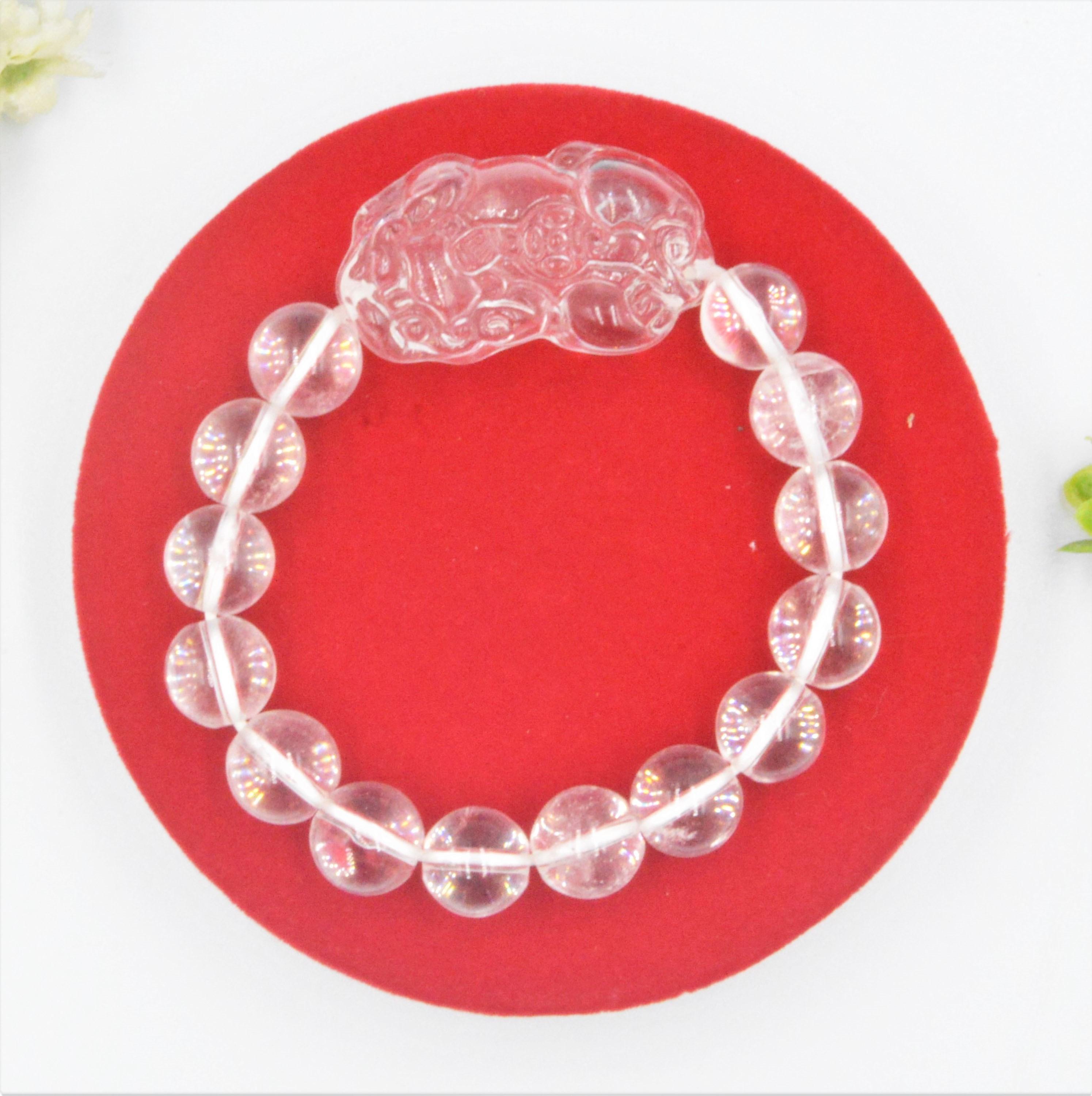 VÒNG TAY TỲ HƯU TÀI LỘC TOPAZ TRẮNG PHỐI THẠCH ANH TRẮNG NHIỀU KÍCH CỠ HẠT