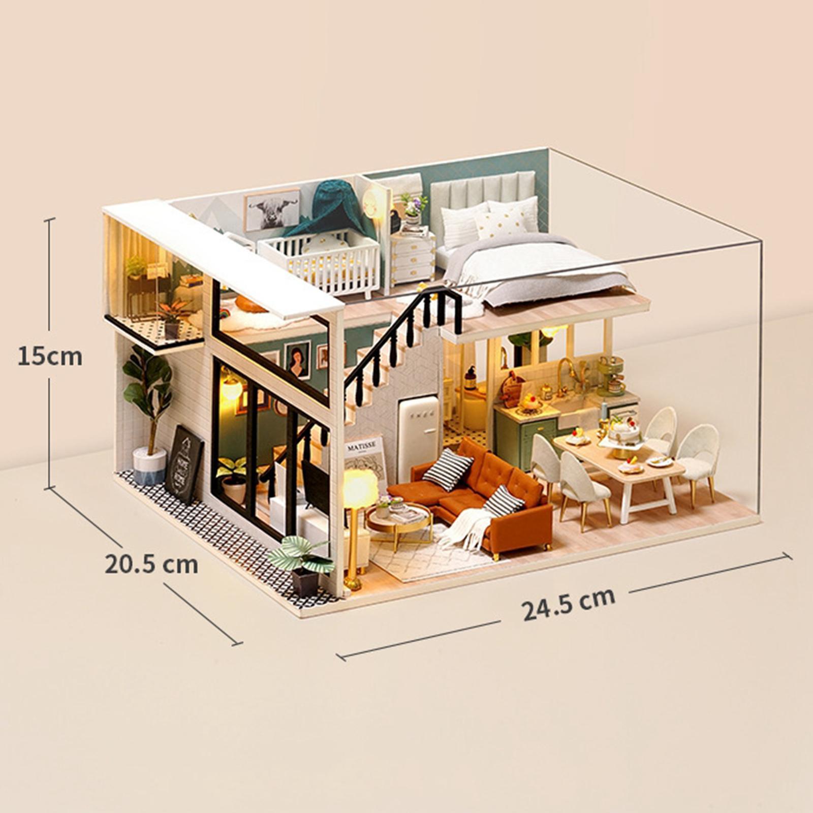 3D LED Light DIY Miniature DollHouse 1/24 Sweet Cabin with Furniture Kit for Kids Birthday Holiday New Year Gift 6+ Years Old