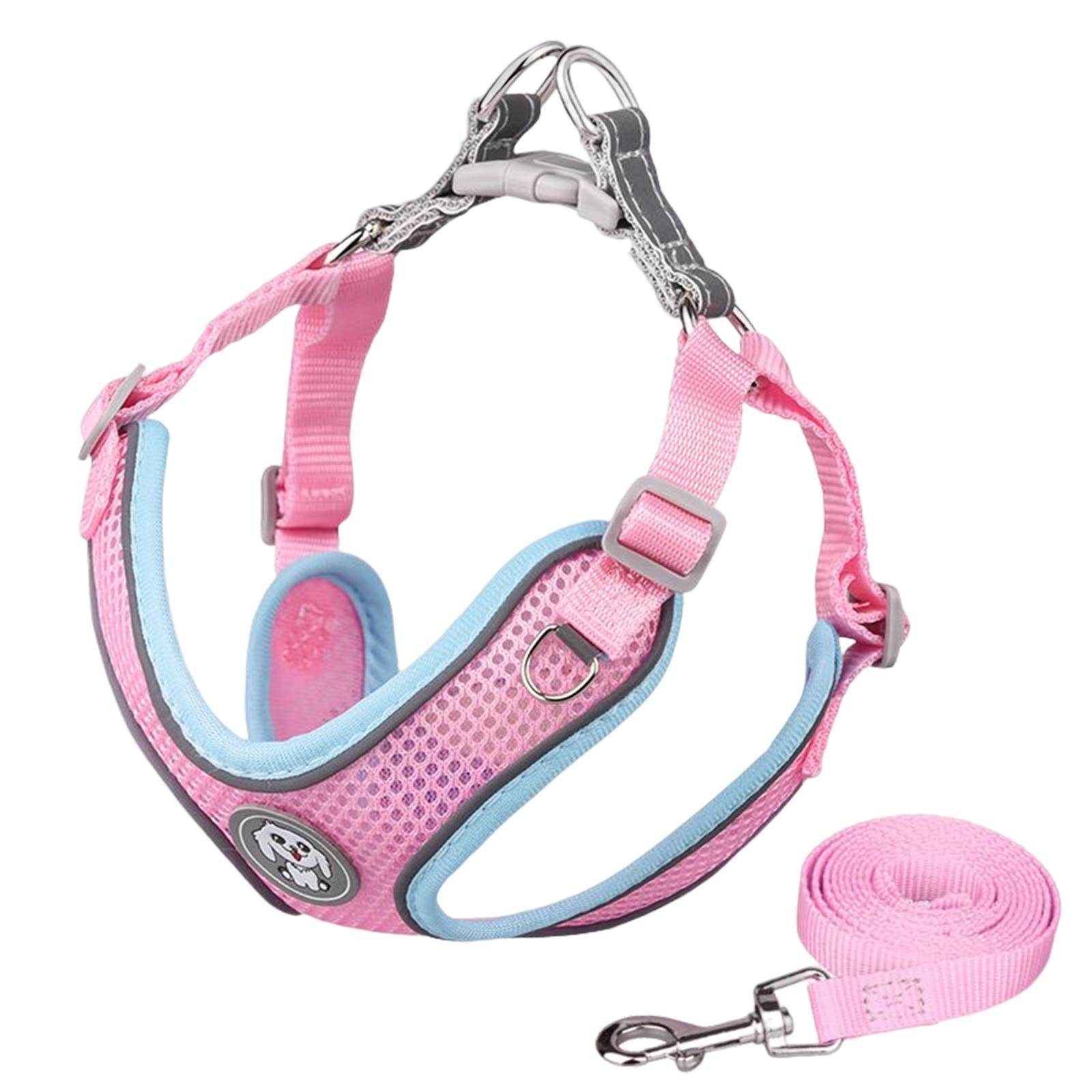 Dog Harness and Leash Set Padded Mesh Vest for Training Walking S Pink