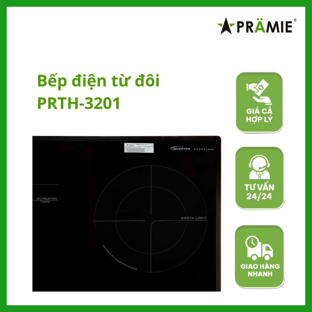 Bếp điện từ ba Pramie PRTH - 3201_Hai từ một hồng ngoại_Hàng nhập khẩu Thái Lan