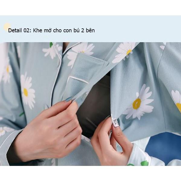 Bộ Đồ Pyjama Bầu Và Sau Sinh Dài Tay Az9446 Chất Liệu 100%Cotton Họa Tiết Hoa Cúc Dễ Thương Có Thiết Kế Cho Bé Ti