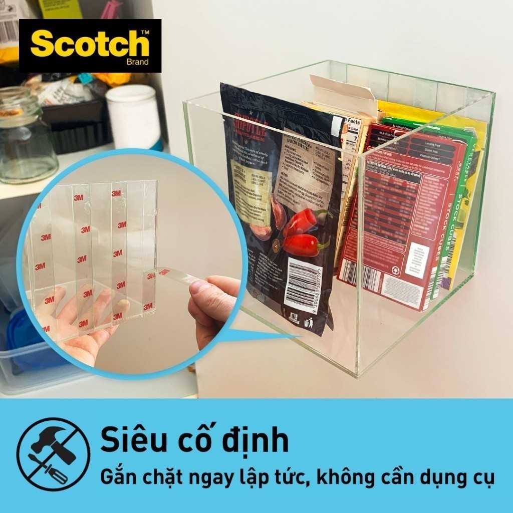 Băng dính hai mặt chịu lực trong suốt 3M Scotch 410-S19, 19mm x 1.5m, chịu trọng tải 3,3kg (1 cuộn)