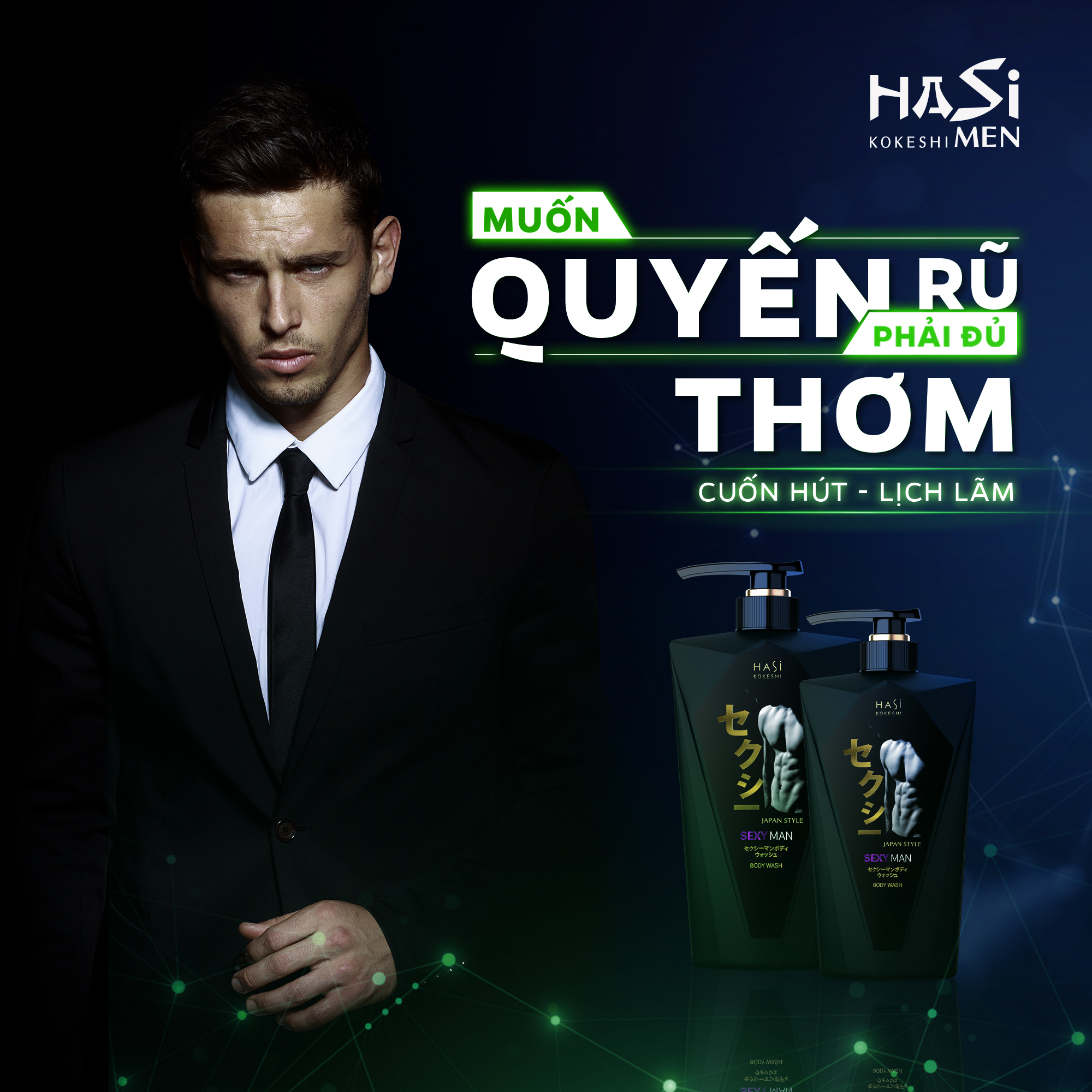 Gel tắm nước hoa nam Hasi Kokeshi quyến rũ và lịch lãm - Sexy Man Body Wash