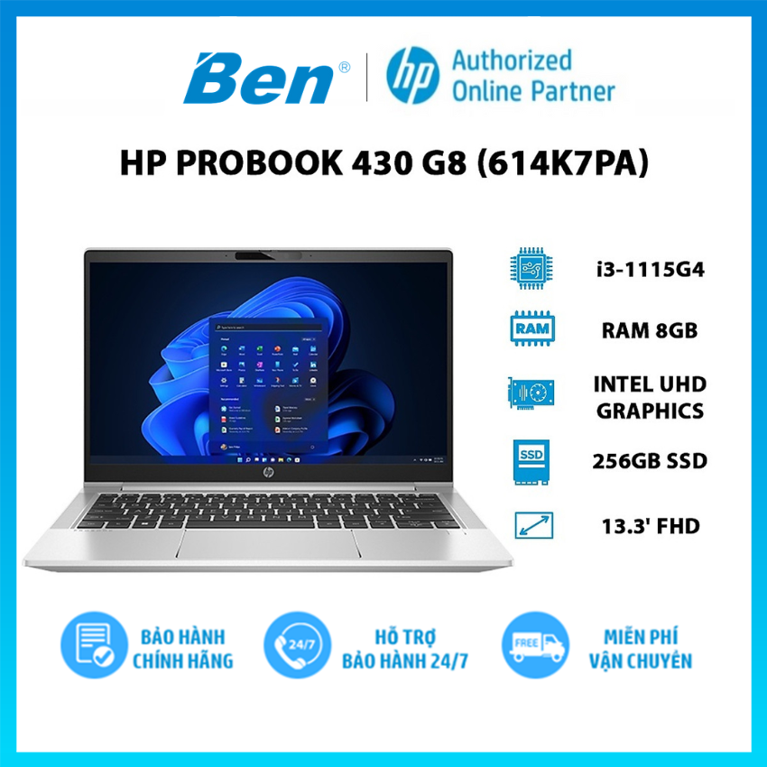 Laptop HP ProBook 430 G8 614K7PA)(i3-1115G4|8GB |256GB|Intel UHD Graphics|13.3' HD) Hàng chính hãng