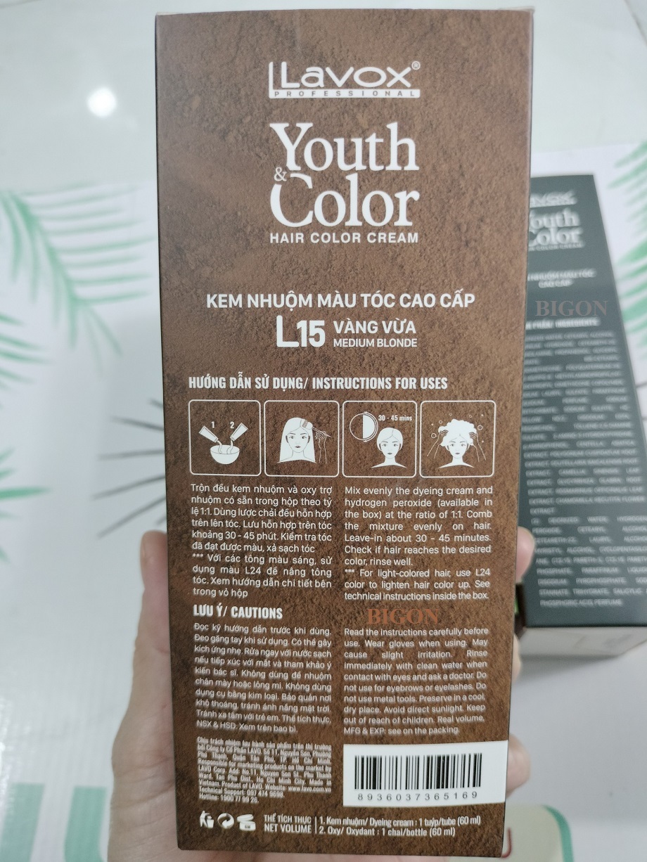 (Vàng Vừa) Kem Nhuộm Tóc Màu Thời Trang Lavox Youth&amp;Color L15 - Medium Blonde